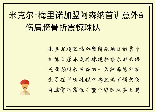 米克尔·梅里诺加盟阿森纳首训意外受伤肩膀骨折震惊球队